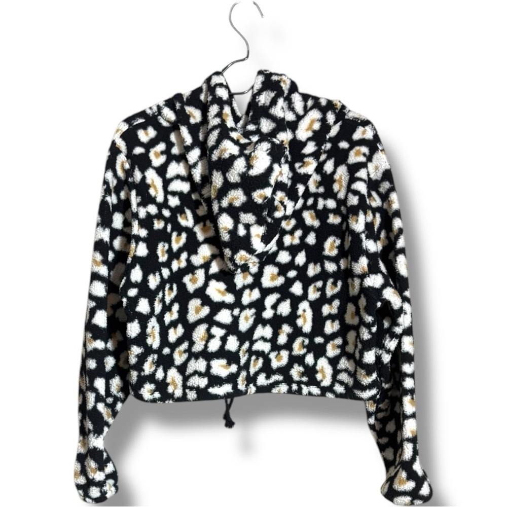 Wild Fable Black With Tan/White Animal Print Cropped Fleece Hooded Sweatshirt - Picture 14 of 16